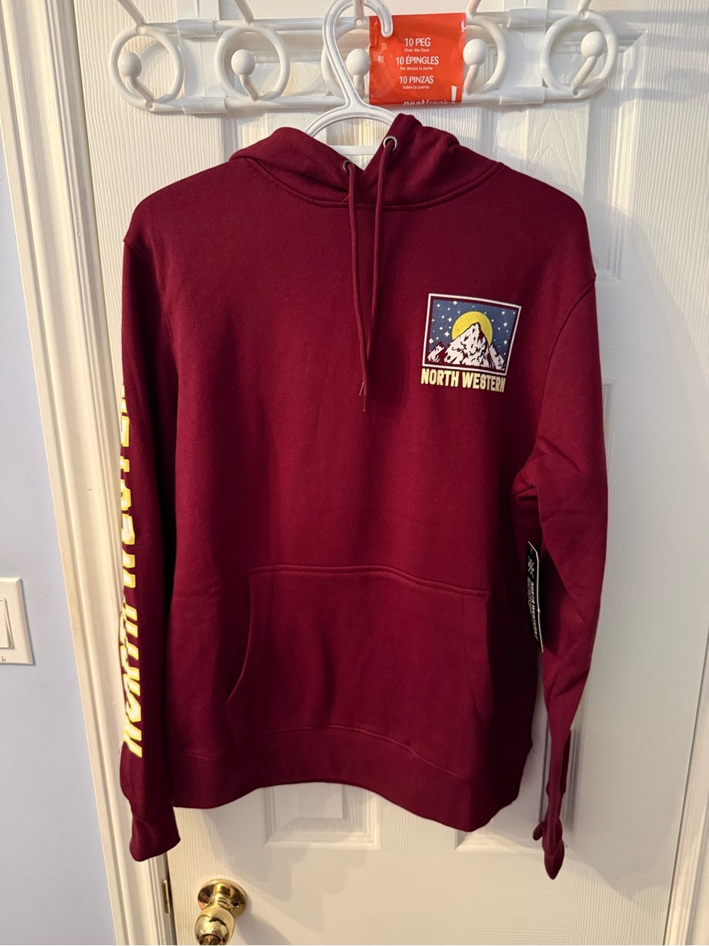 Bluenotes Maroon Hoodie with Mountain Patch and Yellow Sleeve Print